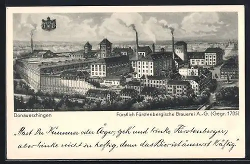 AK Donaueschingen, Fürstlich Fürstenbergische Brauerei AG von 1705