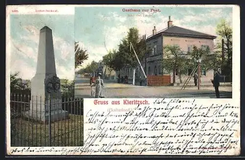 AK Kieritzsch, Gasthaus zur Post, Inh. Osc. Förster, Luther-Denkmal