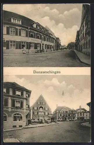 AK Donaueschingen, Joh. Klett`s Gasthaus zum Auerhahn, Strassenpartie