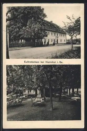 AK Herrnhut, Gasthaus Eulkretscham mit Garten