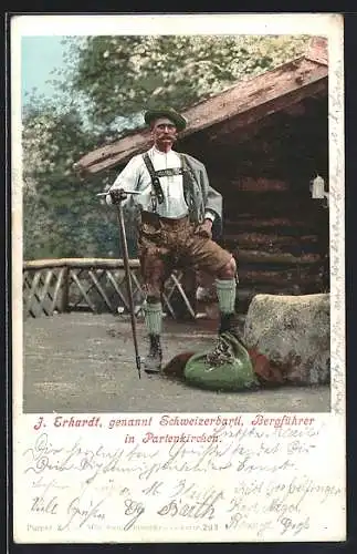 AK Partenkirchen, Bergführer J. Erhardt genannt Schweizerbartl, Stadttyp