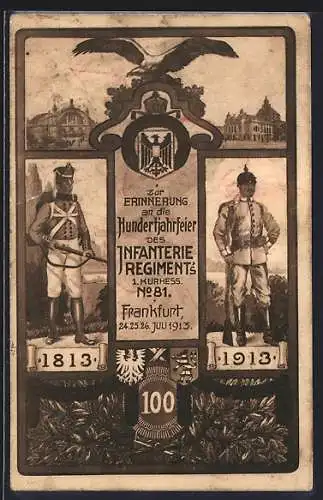 AK Frankfurt, 100-Jahr-Feier des Infanterie-Regiments 1. Kurhess. No. 81