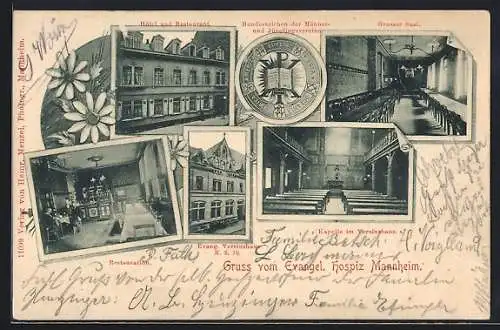 AK Mannheim, Evangel. Hospiz, Hotel und Restaurant, Bundeszeichen d. Männer- und Jünglingsvereine