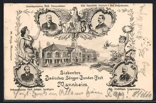 AK Mannheim, Siebentes Badisches Sänger-Bund-Fest, Hofkapellmeister Ferd. Langer, Rich. Sauerbeck, Bürgermeister Beck