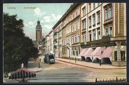 AK Leipzig, Strassenbahn in der Schillerstrasse