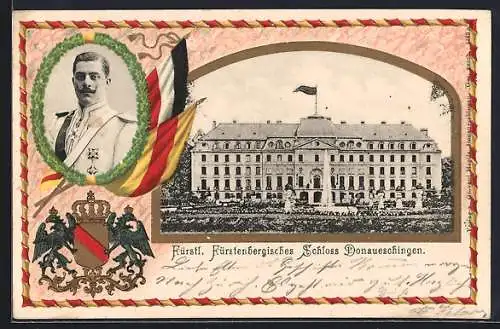 Passepartout-Lithographie Donaueschingen, Fürstlich Fürstenbergisches Schloss, Fürst zu Fürstenberg