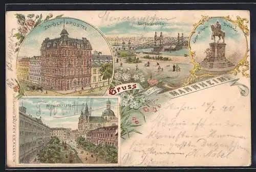 Lithographie Mannheim, Gasthof zu den zwölf Aposteln, Schillerplatz