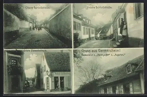 AK Germersheim, Restaurant zum Hasengarten und Augarten, Schlossstrasse, Untere Oberamtsstrasse