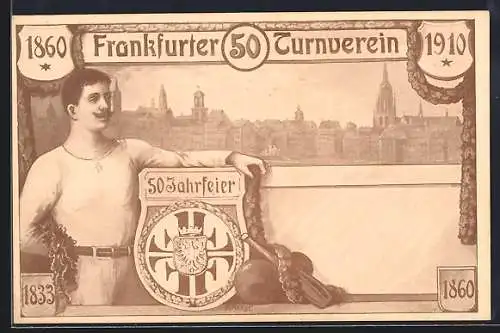 AK Frankfurt a. M., Festpostkarte 50 Jahre Frankfurter Turnverein 1910, Panorama