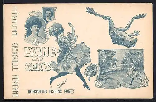 Künstler-AK Lyane and Gek`s Interrupted Fishing Party, Dame trifft auf Frosch am Ufer