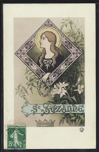 AK Blonde Frau mit Heiligenschein, St. Suzanne, Jugendstil