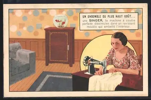 AK Un Ensemble du plus jaut gout..., Singer-Nähmaschine