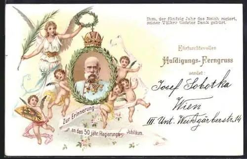 Künstler-AK 50jähriges Regierungsjubiläum von Kaiser Franz Josef I. von Österreich