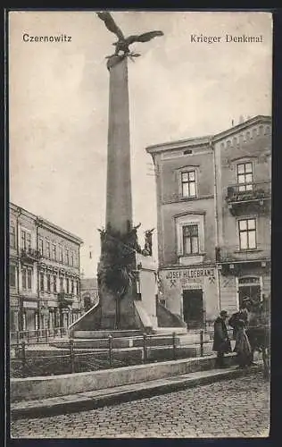 AK Czernowitz, Josef Hildebrand`s Eisen u. Technisches Warenlager am Kriegerdenkmal