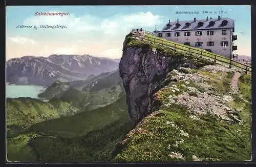 AK Schafberg /Salzkammergut, Hotel auf der Schafbergspitze, Attersee und Höllengebirge