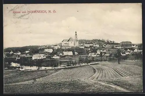 AK Hoheneich /N. Ö., Blick über Felder auf den Ort