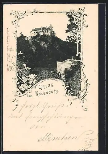 AK Rosenburg, Blick zum Schloss, im Passepartout