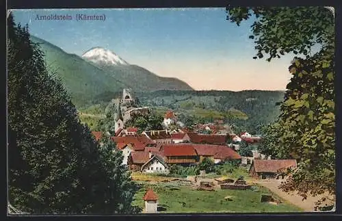 AK Arnoldstein /Kärnten, Ortsansicht gegen die Berge