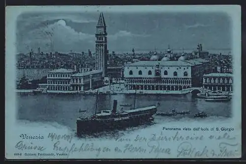 Mondschein-AK Venezia, Panorama visto dall` Isola di S. Giorgio