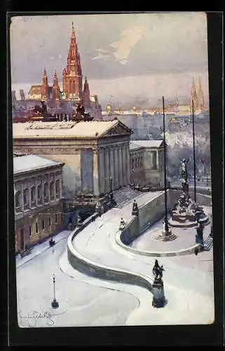 Künstler-AK Wien, Parlament im Schnee