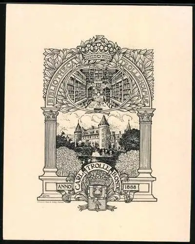 Exlibris Carl Trolle Bonde, Schloss Trolleholm, Aussenansicht & Bibliothek