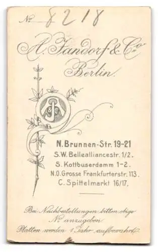 Fotografie A. Jandorf & Co., Berlin, N. Brunnen-Str. 19-21, Zwei Mädchen in viktorianischer Kleidung