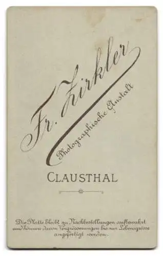 Fotografie Fr. Zirkler, Clausthal, Portrait eines Mannes mit Schnurrbart