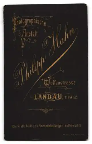 Fotografie Ph. Hahn, Landau, Waffenstrasse, Portrait eines Mannes mit Schnurrbart