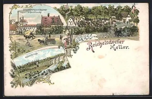 Lithographie Reichelsdorf, Gasthaus Reichelsdorfer Keller, Schalkhausersche Brauerei, Rednitztal