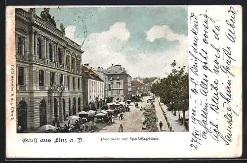 AK Linz a. D., Promenade mit Sparkassengebäude