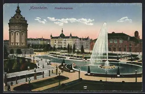 AK Mannheim, Wasseranlage am Friedrichsplatz