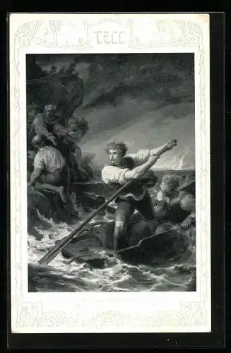 Künstler-AK Theo Stroefer Serie 467, Nr. 1: Sage von Wilhelm Tell, Tell rettet Baumgarten