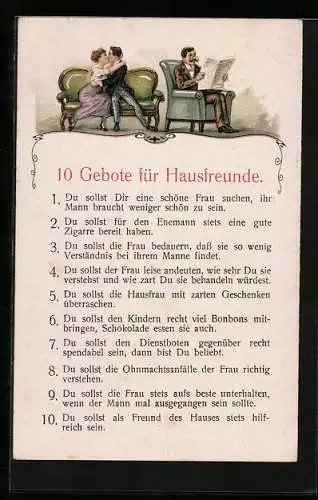 AK 10 Gebote für Hausfreunde, Erotischer Humor