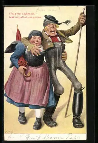 Künstler-AK Paar in bayerischer Tracht