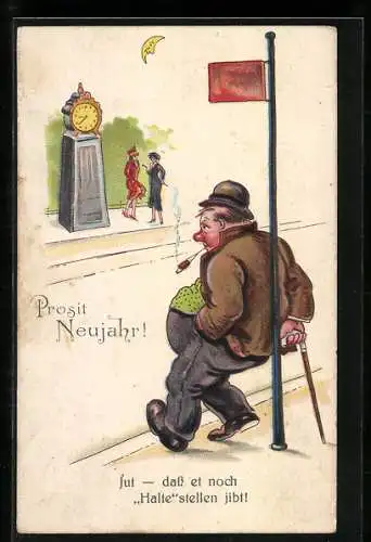 AK Jut- dass et noch Haltestellen jibt!, Trinker lehnt an der Laterne