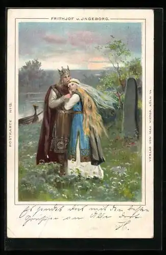 AK Frithjof und Ingeborg auf einer Blumenwiese, Sage