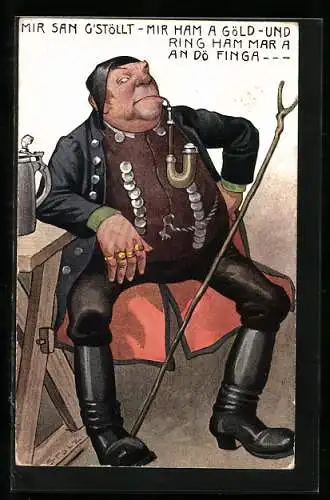 AK Mann mit Tabakpfeife und Fingerringen sitzt am Tisch