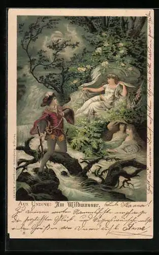 Künstler-AK Undine (Mythologie) - Am Wildwasser