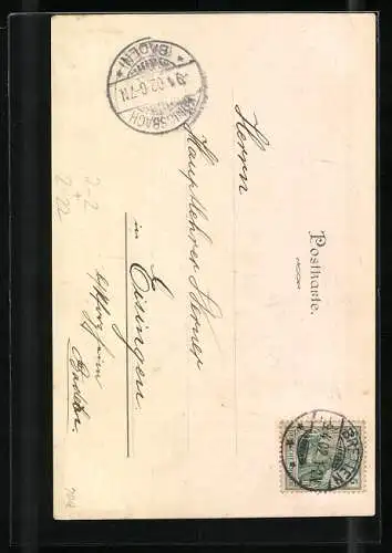 AK Die letzen württemberg. Briefmarken 1902, Reichsadler mit Pickelhaube, Eisenbahn