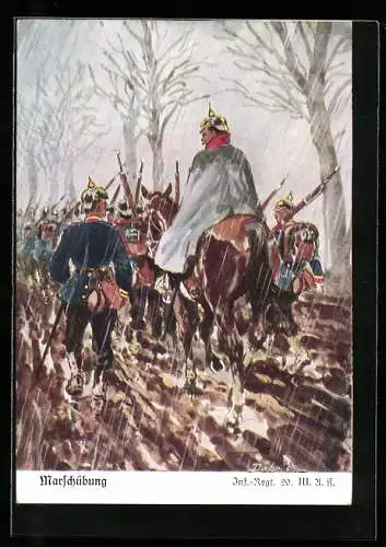 Künstler-AK Döbrich-Steglitz: Marschübung, Inf. Rgt. 20. III.