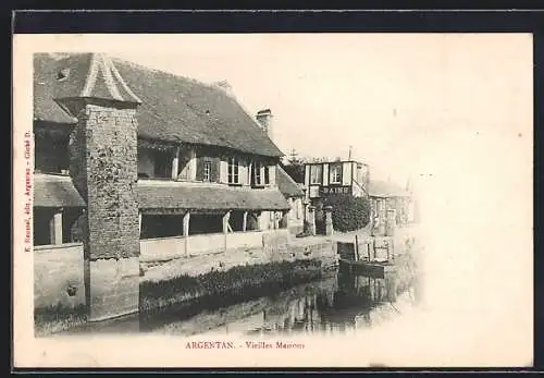 AK Argentan, vieilles maisons, vue de la rivière