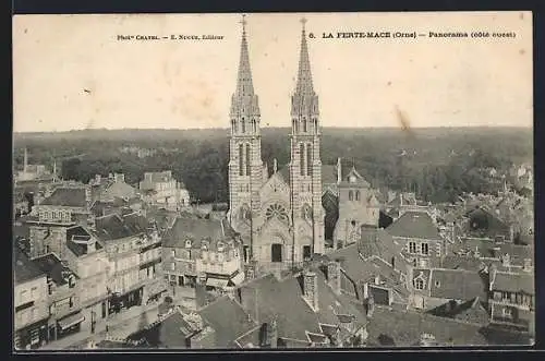 AK La Ferté-Macé, Panorama côté ouest avec vue sur l`église à deux clochers