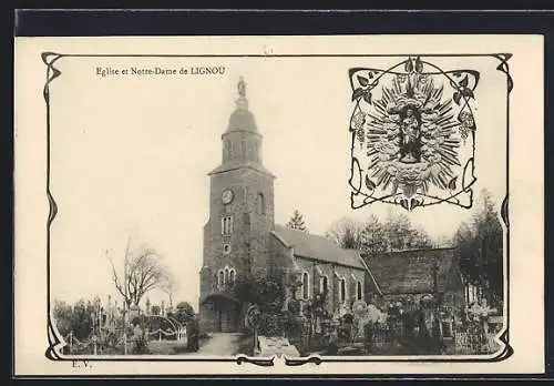 AK Lignou, Église et Notre-Dame de Lignou avec cimetière adjacente