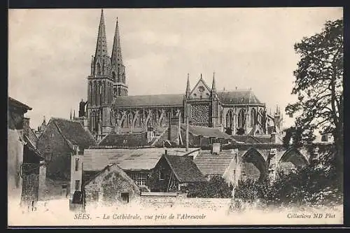 AK Sées, La Cathédrale vue prise de l`Abreuvoir