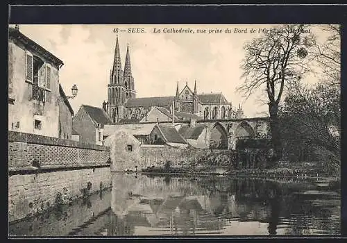 AK Sées, La Cathédrale, vue prise du Bord de l`Orne et du Pont