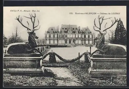 AK Alencon, Château de Louray avec statues de cerfs majestueux