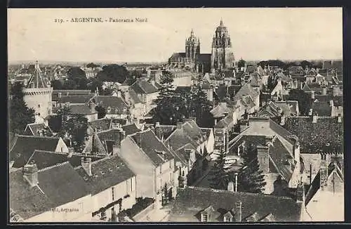 AK Argentan, Panorama Nord avec vue sur la ville et l`église majestueuse