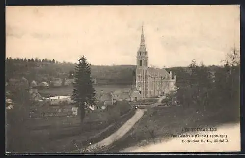 AK Les Tourailles, Vue générale de l`église et du paysage ouest