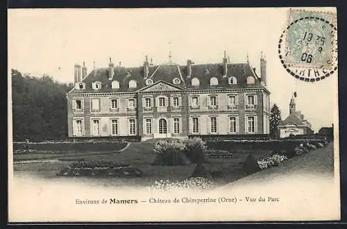 AK Mamers, Château de Chérperrine, Orne, Vue du Parc