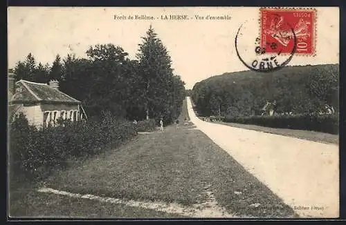 AK Bellême, La Herse, Vue d`ensemble de la forêt et de la route